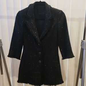 Textured Black Blazer with Frayed Details